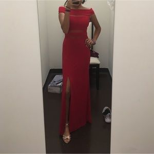 B. Darlin red prom dress. Size 1/2. Got it fitted to my height; I am 5”1.